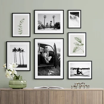 

Black White Landscape Summer Tropical Decoration Green Leaf Picture Beach Poster Print Scenery Wall Art Canvas Painting Home Dec