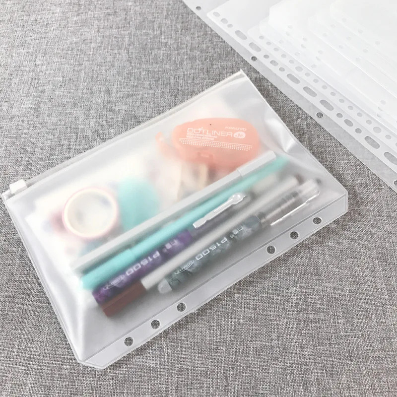Cartelle con cerniera per raccoglitore A 5A6 A7 B5 A4 per raccoglitore per notebook a 6 anelli Borse trasparenti per archiviazione documenti a fogli mobili - immagine 3