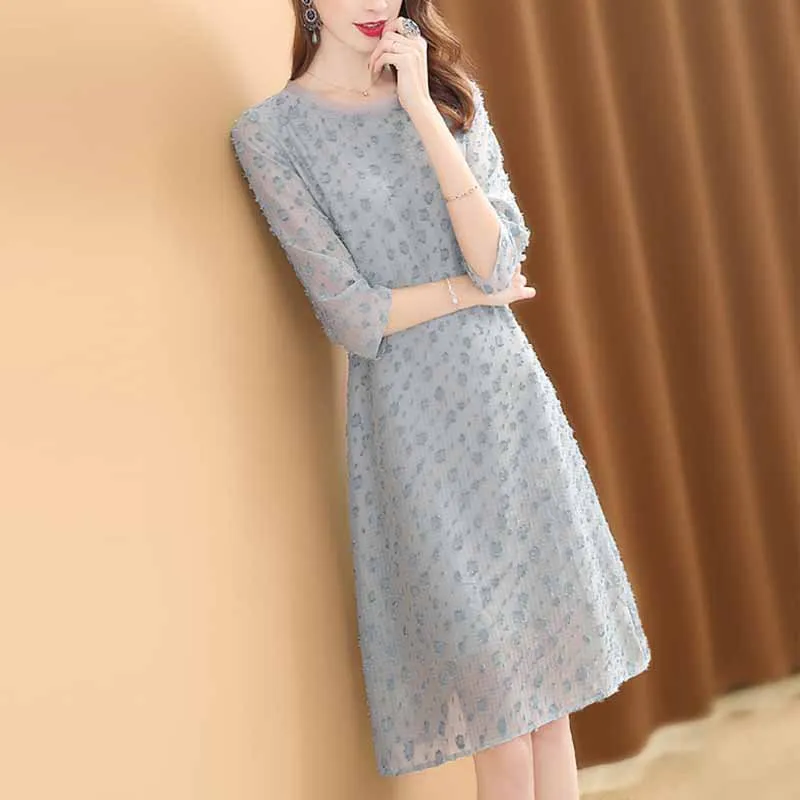 

Spring Dress Women's 2019 New Style Popular Solid Color Jacquard Loose-Fit Slimming Elegant Medium-length A- line Skirt Sub-Hot
