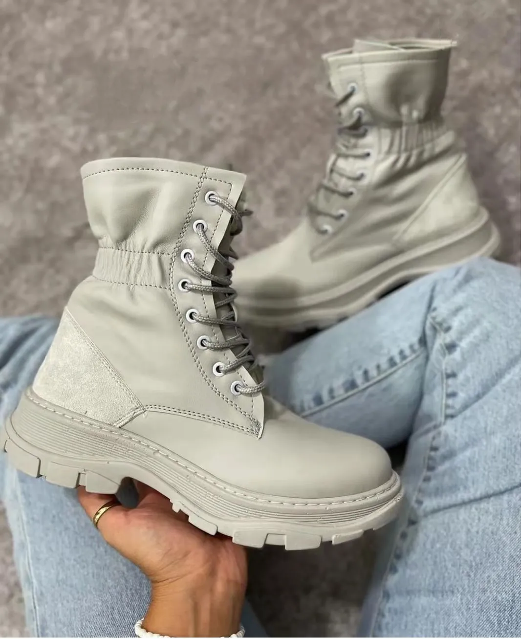Botas de combate de cuero sintético para mujer, botines de estilo gótico  Punk, a la moda, con cordones, color blanco, 2021|Botas hasta el tobillo| -  AliExpress