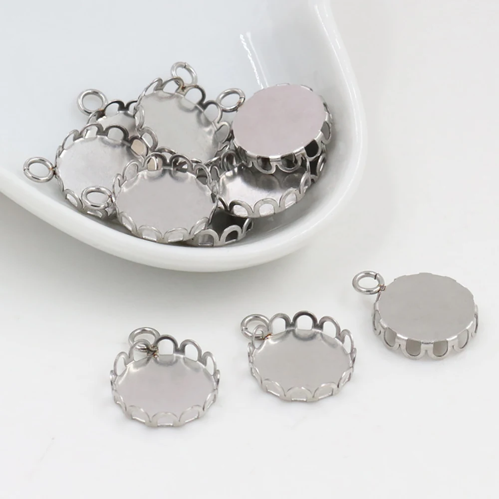 

20pcs 12mm Inner Size Stainless Steel Material Simple Style Cabochon Base Cameo Setting Charms Pendant Tray-T7-44