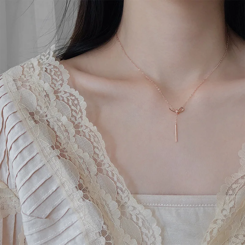 

Yong Cheng Ins925 Sterling Silver Necklace Women's Normcore Style Korean-style Bow Choker Simple Generous Students Elegant