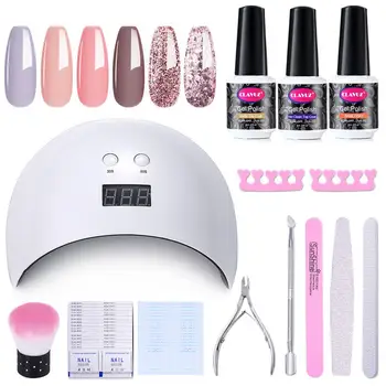 

CLAVUZ Manicure Set for Nail 6pcs Soak Off UV Gel Nail Polish Kit With 24W Nail Dryer Lamp Kit Nail Art Tools Sanding Files Set
