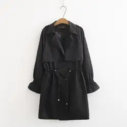 Женские черные куртки больших размеров; женские длинные пальто с эластичной резинкой на талии; верхняя одежда