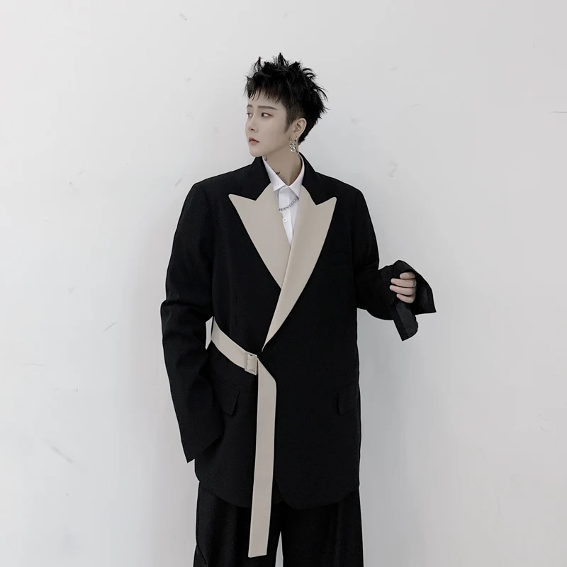 

2019 Autumn And Winter New Youth Popular Hit Color Collar Metal Buckle Men's Suit Fashion Casual Jacket Coat Red / Beige S-XL