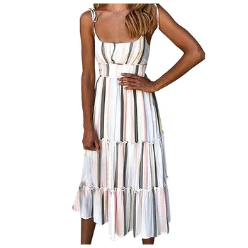 

Summer Dress Vestidos Women Sexy Stripe Printing Backless Off Shoulder Sleeveless Dress Princess Dress Платье Платье Женское