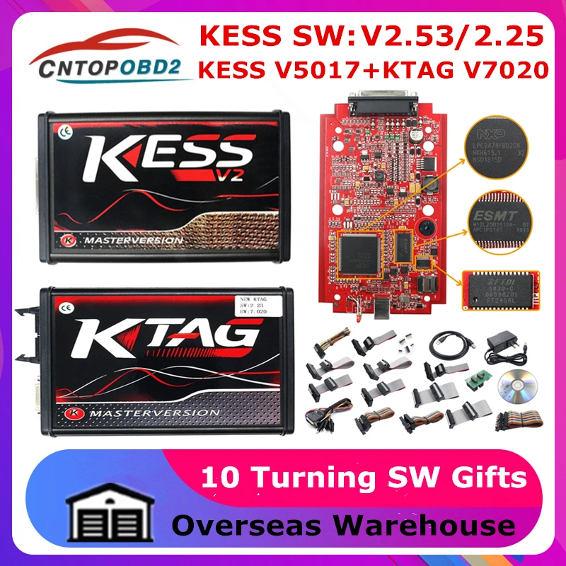 Онлайн V2.53 ЕС красный KESS V2 V5.017 OBD2 менеджер Тюнинг Комплект KTAG V7.020 4 светодиодный онлайн мастер-версия K-TAG V2.25 OBD2 программист