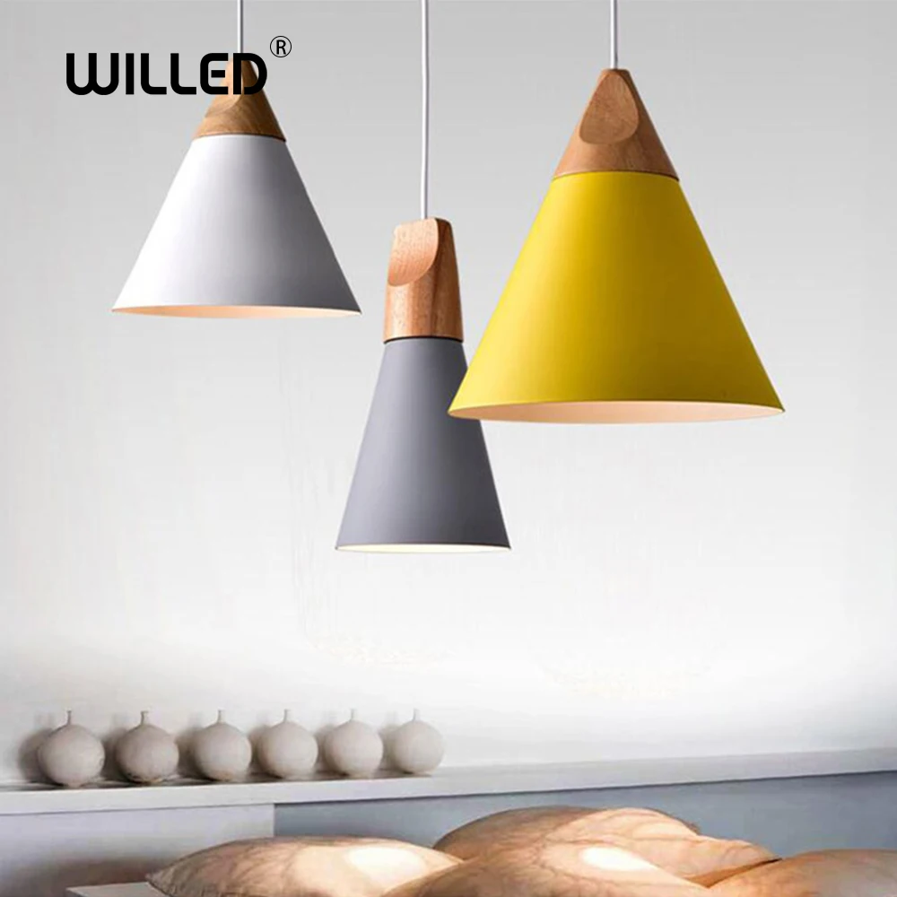 

Pendant dining room lights wood hang lamp shade bar Nordic combined multicolor Aluminum Pendant Lamp for home lighting etc.
