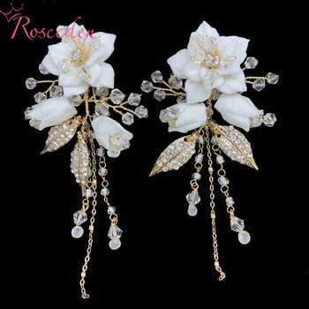 

Newest Gold Flower Bridal Earring Bridesmaids Wedding Drop Earrings Women Eardrop Handmade RE3689