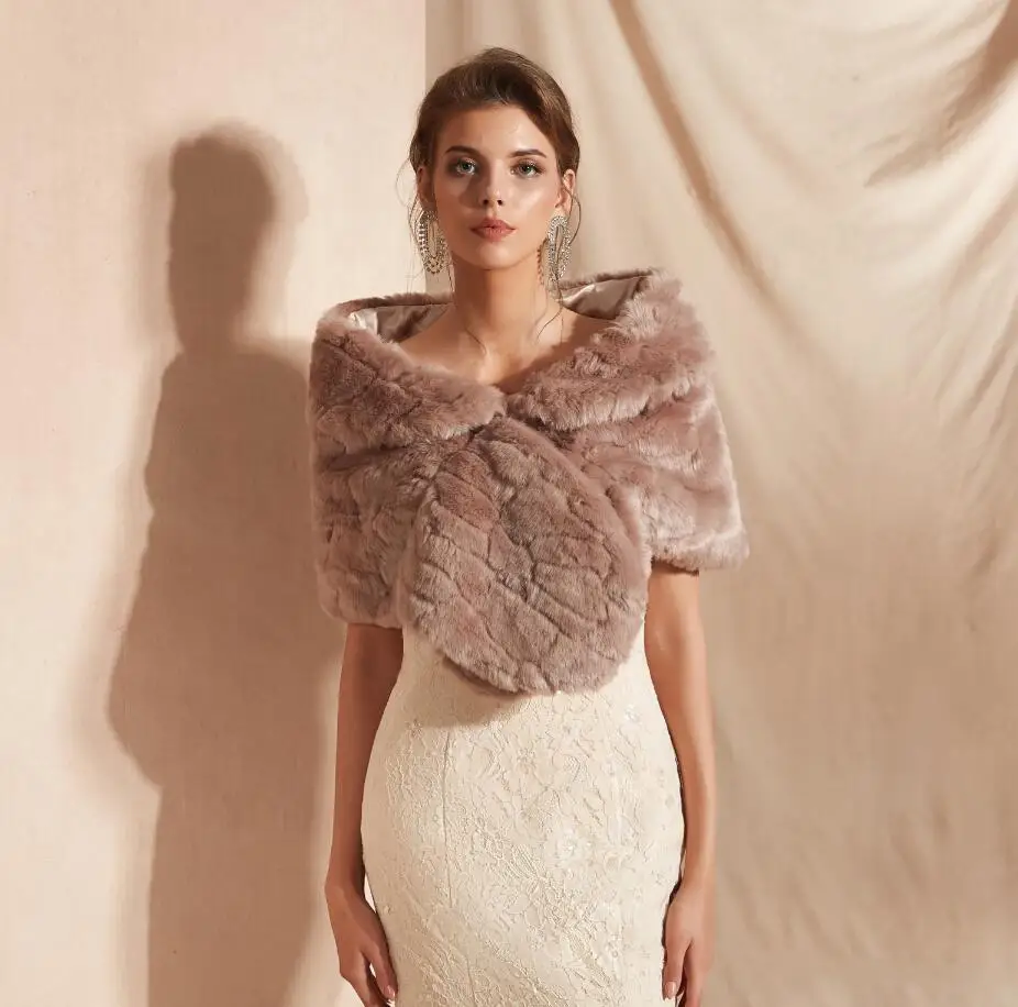 JaneVini Blouson Femme женский вечерний жакет из искусственного меха Свадебное платье накидка для невесты шаль, болеро Hochzeit вечерние зимние куртки - Цвет: pj18081