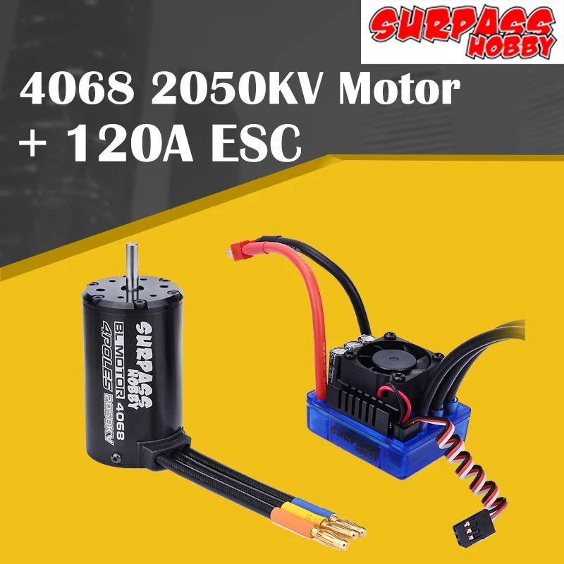 SURPASSHOBBY 4068 2050KV водонепроницаемый Бессенсорный бесщеточный двигатель + 120A ESC для 1:8