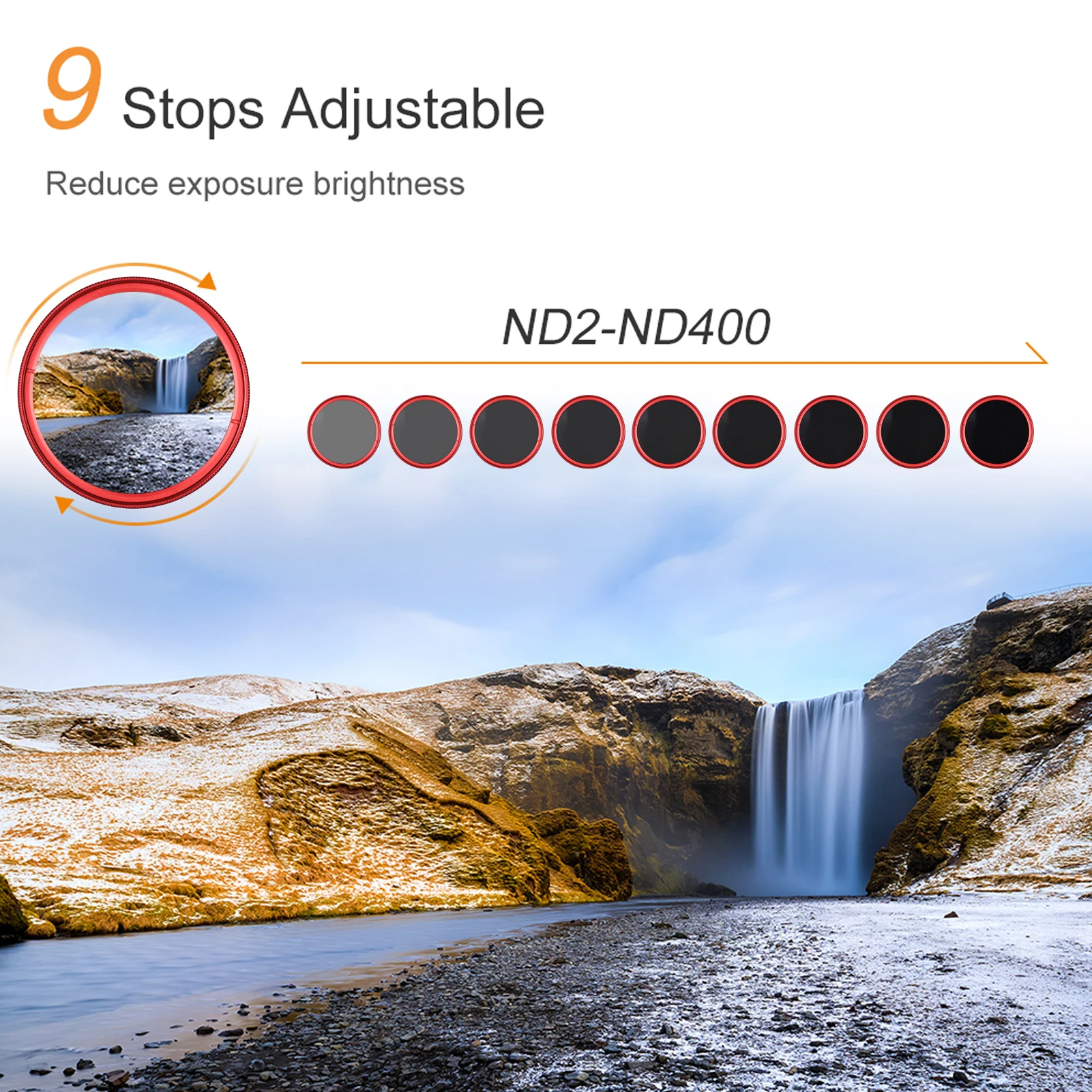 58mm 62mm 67mm 72mm 77mm 82mm Slim ND Fader Variable Filter Neutral Density ND2 to ND400 Red for Canon Nikon DSLR Camera
