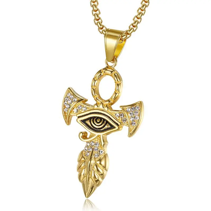 YABINI Stainless Steel Egyptian Enamel Ankh Cross Pendant Necklace for Men Women,24 Chain