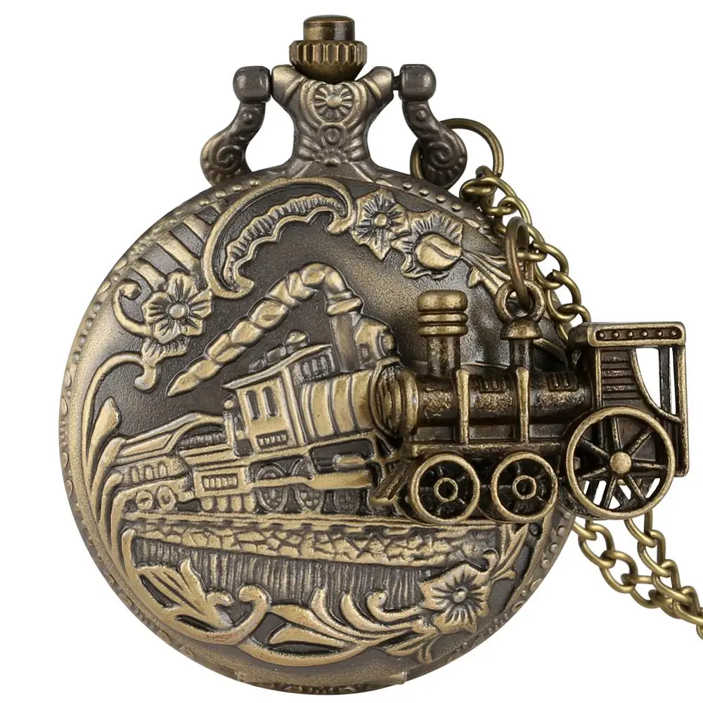 with pendant Бронзовый Поезд передний локомотив двигатель карманные часы ретро ожерелье цепь с поездом кулон часы для мужчин женщин подарок Relogio De Bolso - Цвет: with pendant
