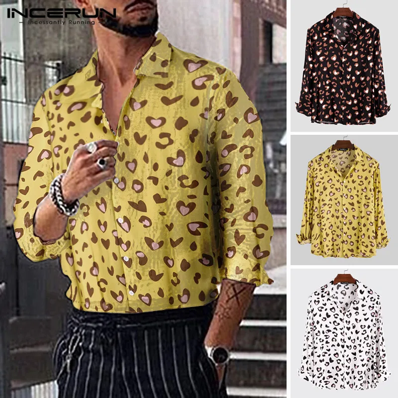 INCERUN Мужская модная рубашка с длинными рукавами и принтом «любовь» Camisa, рубашка с отворотом и пуговицами, дышащие мужские тонкие уличные