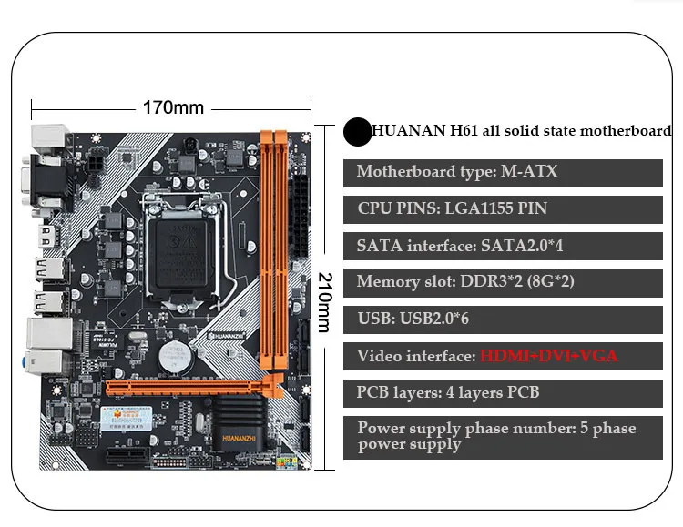 Материнская плата Huananzhi H61 разъем LGA 1155 для intel I3 I5 I7 ЦП Xeon DDR3 ОЗУ компьютера mianboard