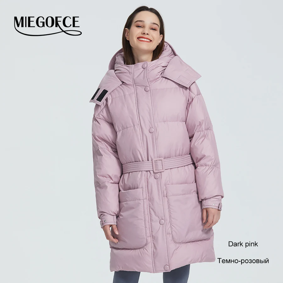 106-Dark Pink MIEGOFCE дизайн зимнее пальто женская парка утепленная свободного кроя с накладными карманами Повседневная Свободная Куртка стойкий воротник с капюшоном - Цвет: 106-Dark Pink