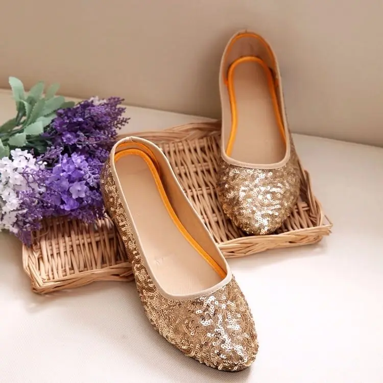 Women Casual Boat Shoes Ladies Bling Sequins Slip On Ballet Flats Comfy Soft Zapato Mujer Walking Footwear 2021 Spring New Style