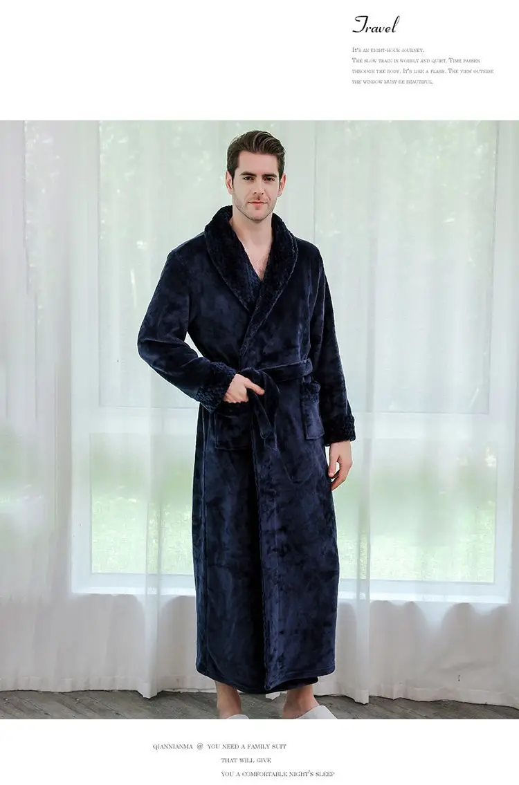 Новые женские мужские зимние толстые теплые фланелевые кимоно длинный халат ночная рубашка для влюбленных банный халат белье ночное белье