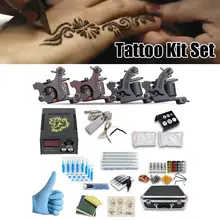 Профессиональные 4 татуировки 4 цвета катушки набор татуировки набор машина с 110-220 В источник питания для учащегося PX110018