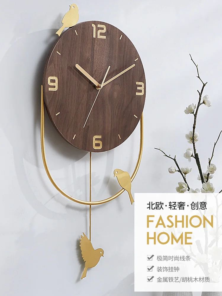 Часы-качели для птиц, настенные маятниковые часы для гостиной, металлические деревянные 3d художественные большие часы, настенные часы, домашний бесшумный Reloj De Pared, подарок FZ086