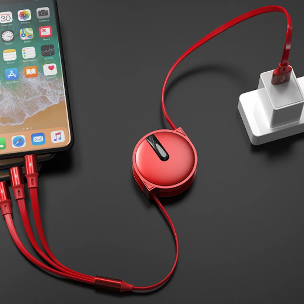 10 шт 2А Быстрая зарядка Выдвижной 3в1 usb type C Micro USB кабель 8 pin для iPh Кабель зарядного устройства 1,1 м