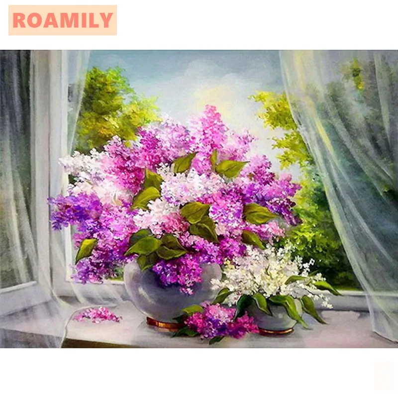 

ROAMILY,5D Full Round/Square Diamond Painting,Diamond Mosaic Flowers,Pictures with Rhinestones,Wall Painting