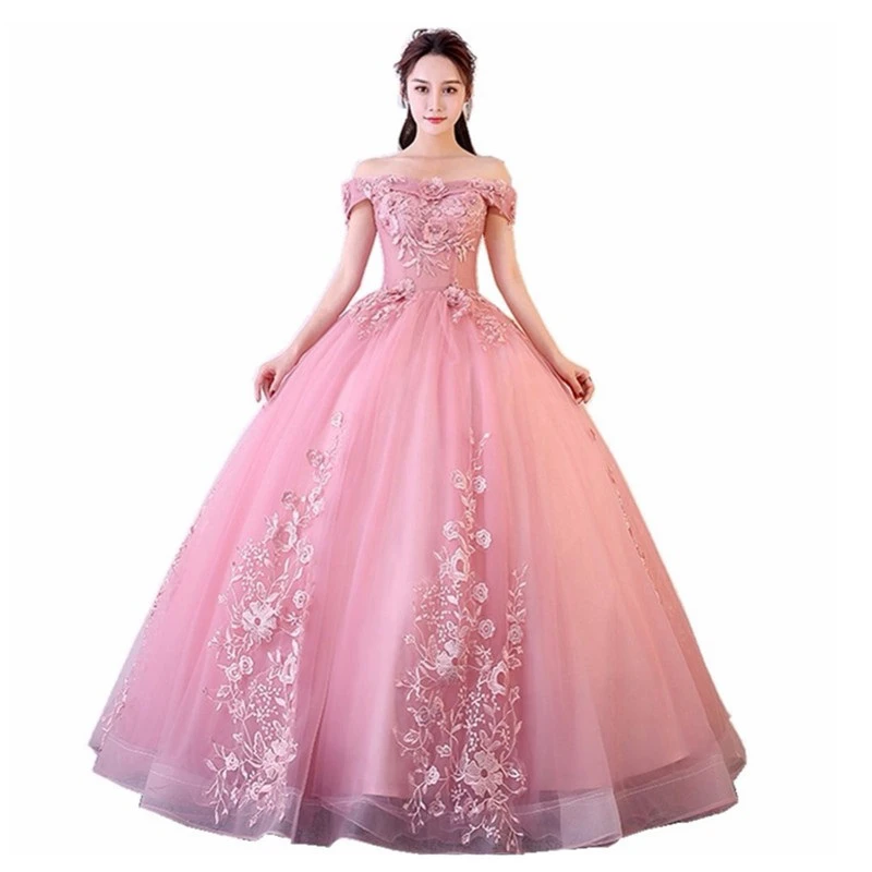 

Pink Ball Gown Wedding Dresses Princess Arabic Wedding Gowns With Appliques Plus Size cinderella Bridal Dress Women Wear