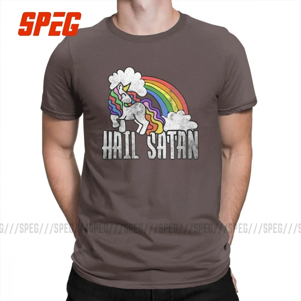 Футболка с надписью «Hail satan» в стиле ретро, радужная футболка с единорогом, футболка с коротким рукавом на заказ, Мужская футболка, топ, группа размера плюс, хлопок, Мужская футболка с круглым вырезом