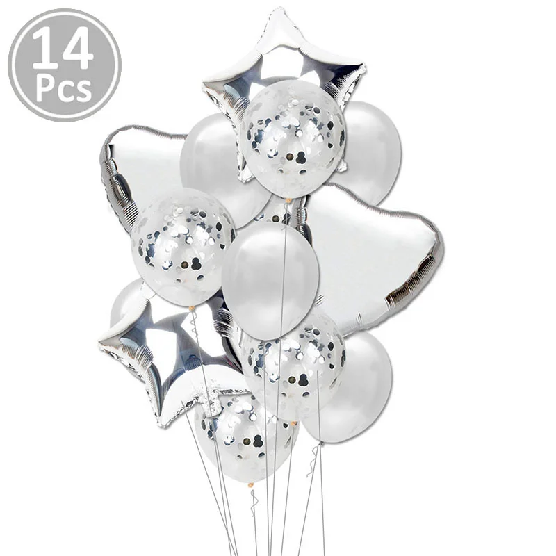 14pcs silver Первый день рождения мальчик вечерние голубые серебряные конфетти воздушные Шары Баннер 1-й декорации с днем рождения ребенок мой 1 год Декор ко дню рождения - Цвет: 14pcs silver