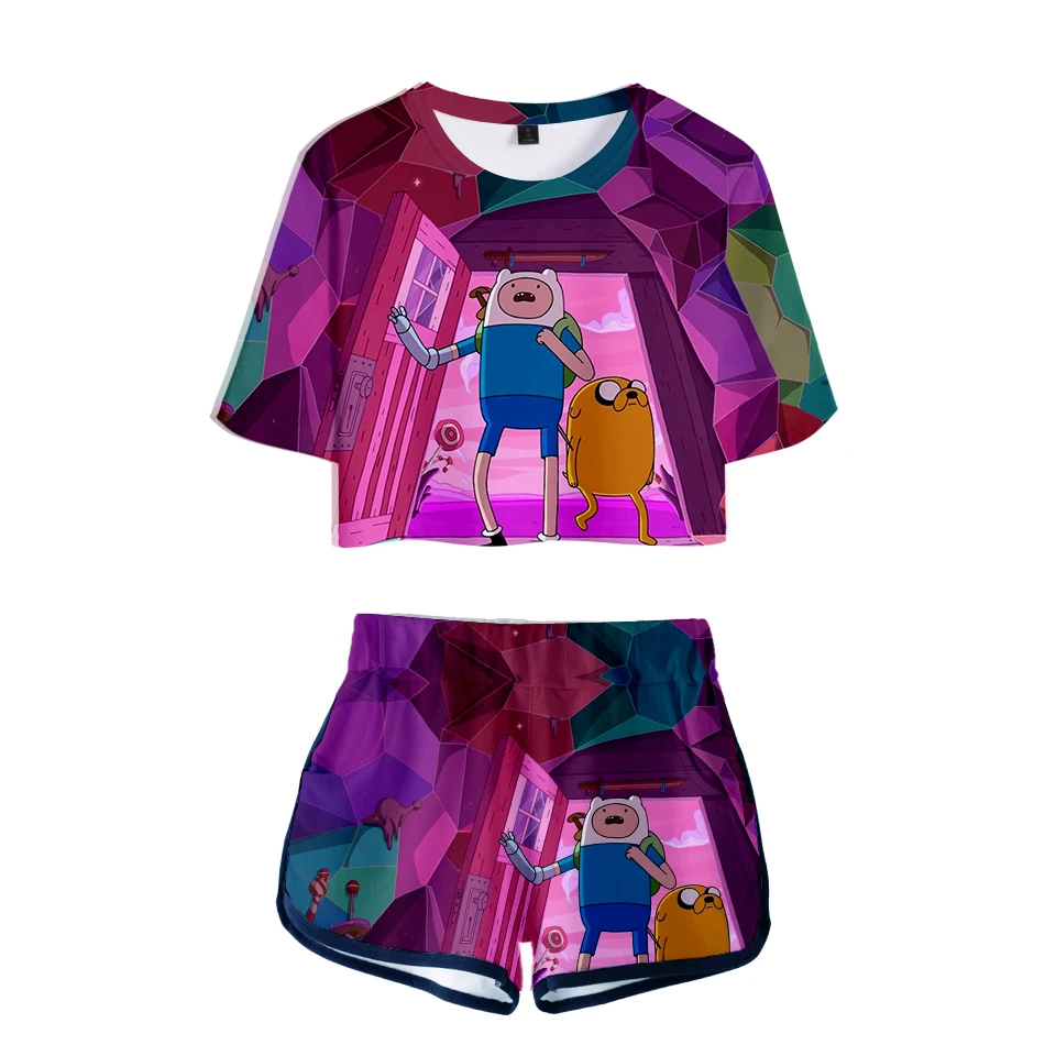 Футболка с принтом в виде пупка «Время приключений», костюм из двух предметов, сексуальный модный Комплект футболок Kawaii для девочек