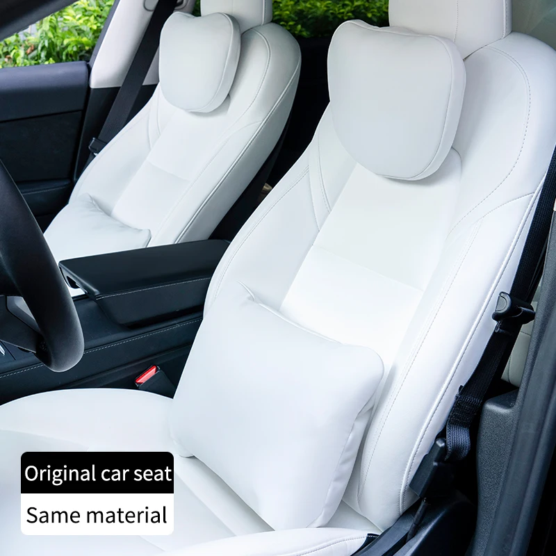 Neck pillow Headrest lumbar support For tesla model 3-23/model y High-quality leather Seat car accessories