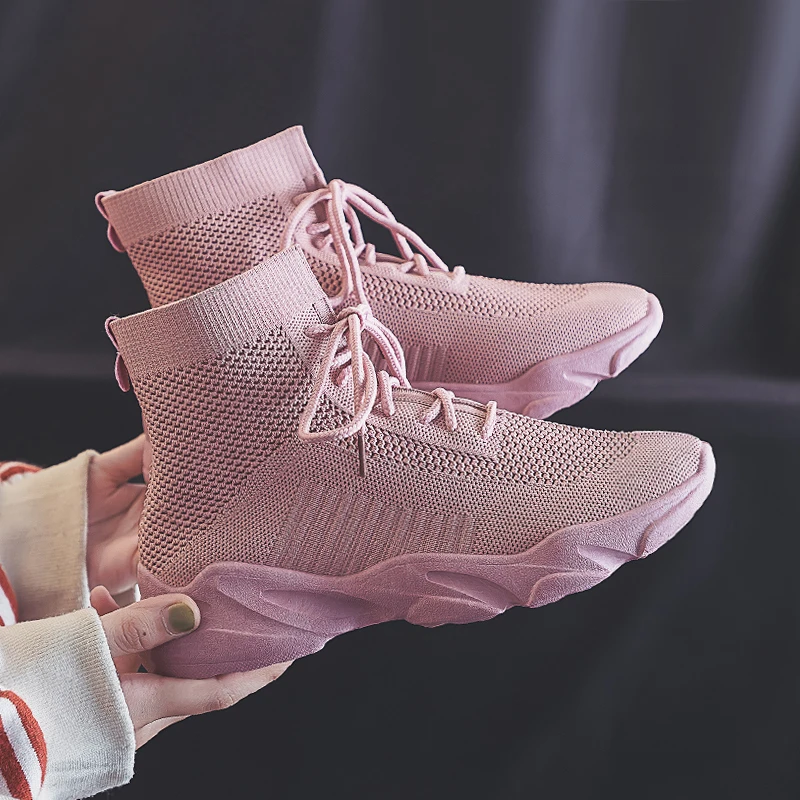 

Shoe Women Sock Sneakers 2019 High Top Running Boots Mesh Comfortable Pink Girl Athletic Shoes Gym Fitness Female Trainer