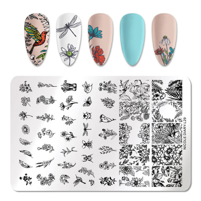 DIARY Flower Leaf Nail Stamping Plates Cute Abstract Face Lines Stamp Template Nail Art Image Printing Stencil Tools