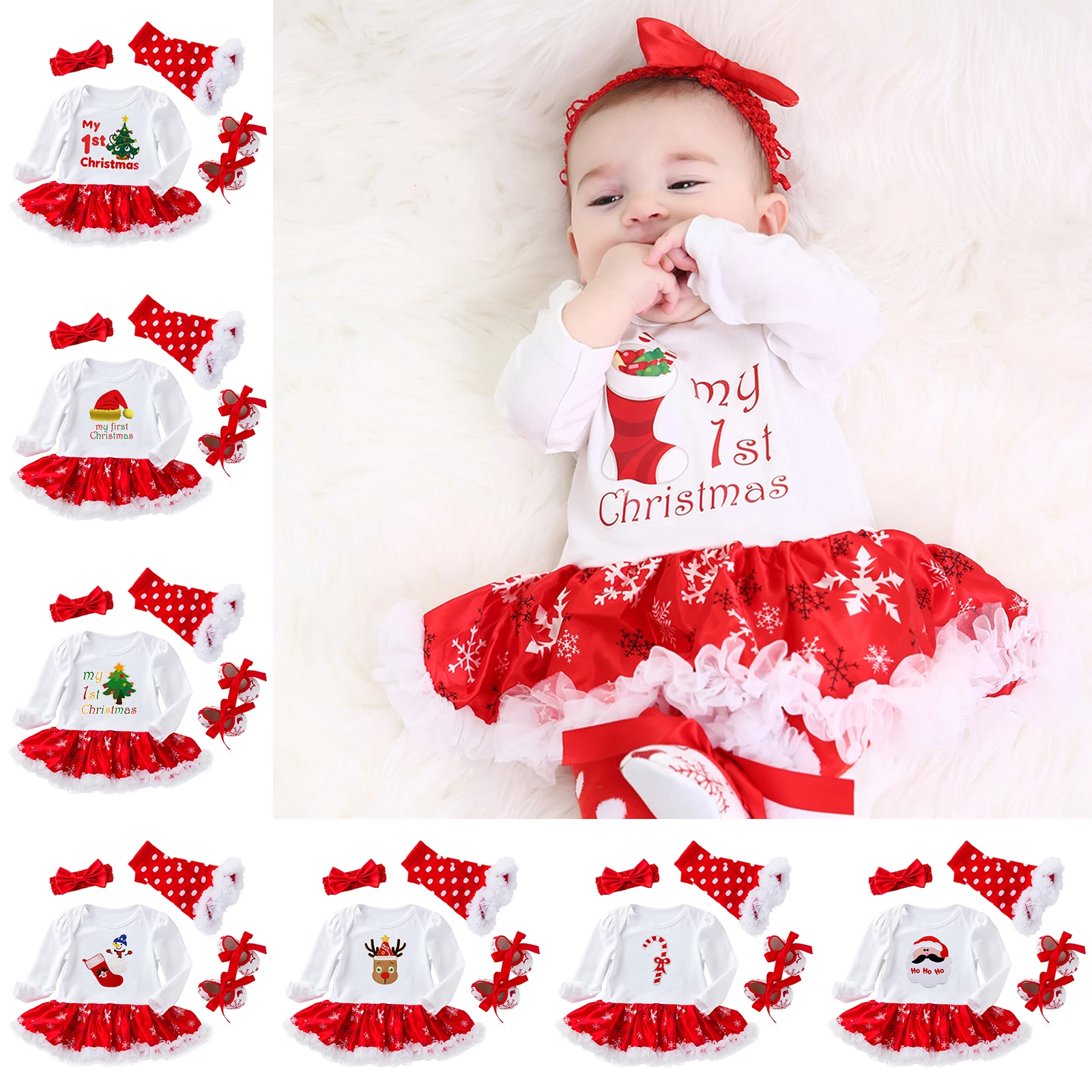 0 24 Months Christmas Day Long Sleeve Romper Dress Newborn Suit Infant