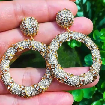 

missvikki Handmade Shiny CZ Noble Luxury Round Pendant Earrings for Women Wedding Holiday Party Occasion Jewelry High Quality