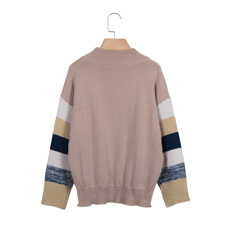 Women Streetwear Sweaters Patchweork Color Matching Design O-Neck Long Sleeve Autumn Winter Casual Loose Knitted Pullovers Top