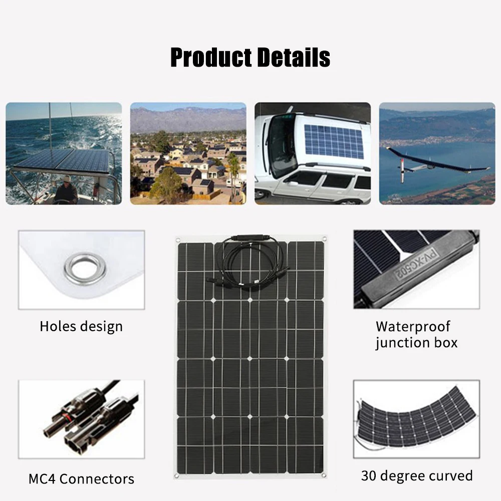 

Hot New Solar Panel High Efficiency Monocrystalline Silicon Solar Cell Waterproof Solar Charger for Battery Charging Camping Car