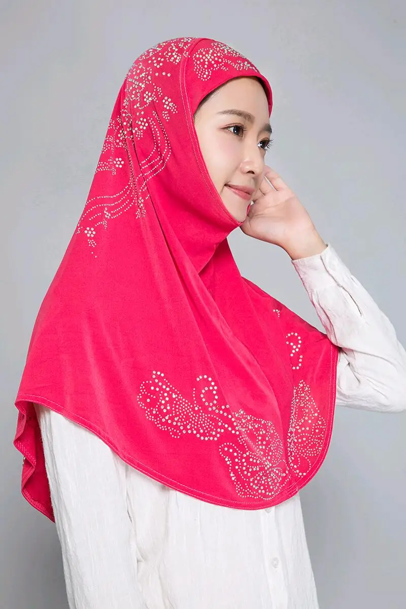 H006 Adults or big gilrs good size muslim hijab scarf with rhinestones islamic headscarf hat armia pull on headwrap ramadan gift - Image 4