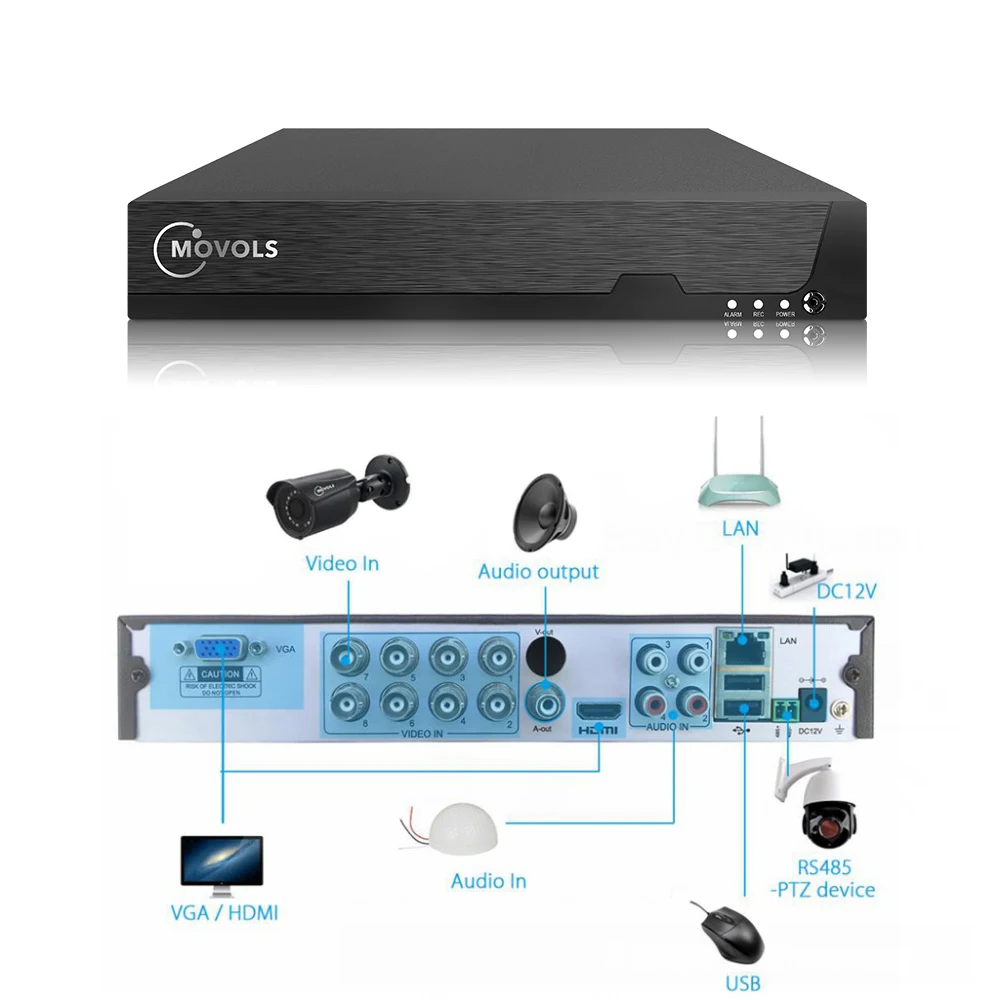 Система видеонаблюдения Movols 5MP HD H.265 8CH DVR 8 шт. домашняя наружная купольная камера