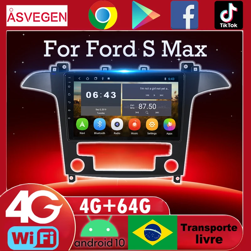 9 Inch Android 10 Car Multimedia Player For Ford S-MAX S MAX 2007-2008 Auto Radio GPS Navigation With Carplay Vehicle Navigator