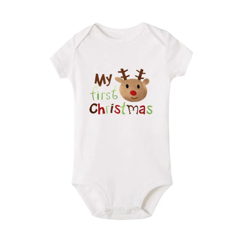 Милая одежда для малышей с надписью «My First christmas» Мягкие хлопковые комбинезоны для новорожденных мальчиков и девочек, белый комбинезон с короткими рукавами для малышей возрастом от 0 до 18 месяцев
