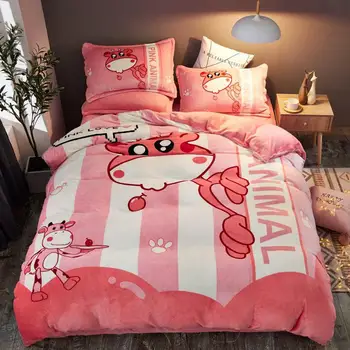 

Flannel Bedding Set Kids Bedding Bed Fairy tale cattle Bed Set Pink Bed Linen Twin Queen Size Bed Sheet lovely Duvet Cover Set