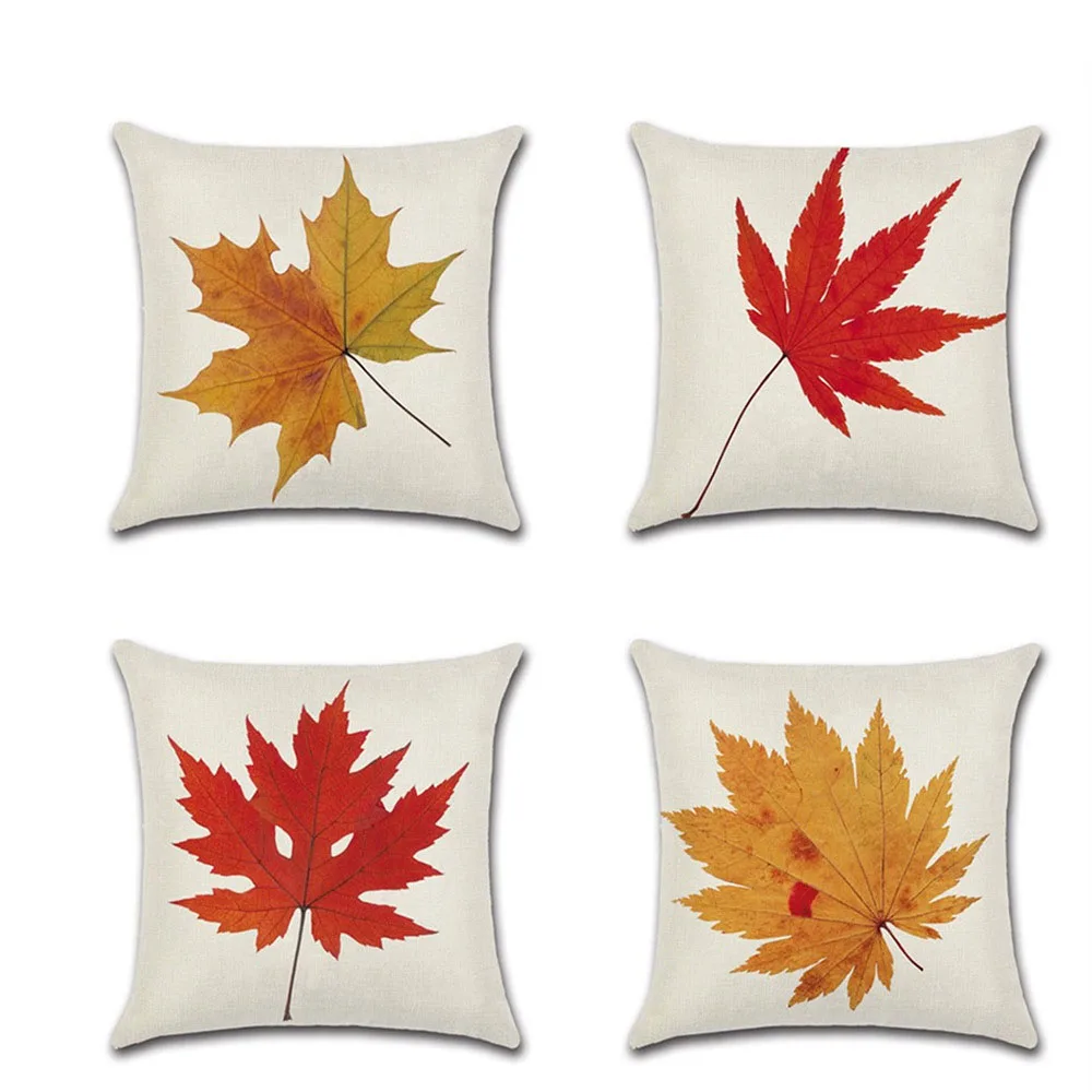 

Thanksgiving Day Theme Linen Cushion Cover Maple Leaf Linen Pillow Case Pillowcase 45*45cm