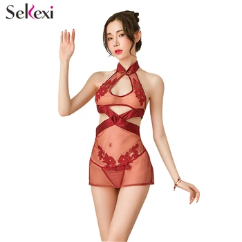 

Women Vintage Backless Sleepwear Ladies Sexy Adult Temptation Erotic Underwear Perspective Lace Mysterious Uniform Nightdress