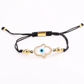 JARAVVI New Design High Quality CZ Pave Shell Hand Charm Friendship Macrame Adjustable Bracelet Women