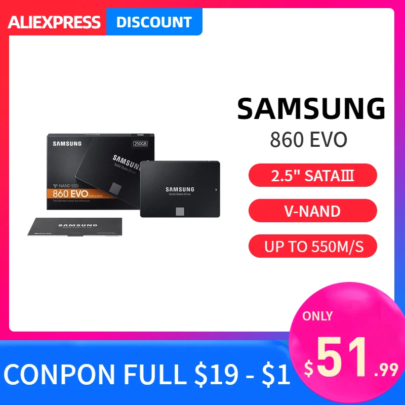 Твердотельный накопитель Samsung 860 evo SSD 1 ТБ 500 Гб Внутренний AMD Intel портативный hdd DDR4