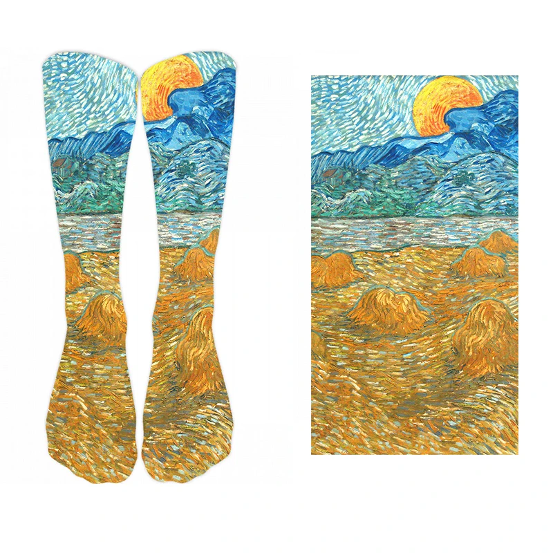 New Style Oil Painting Eiffel Tower Art Socks Men Women Pure Cotton Harajuku Retro Pastoral Scenery Happy Long Tube Funny Socks