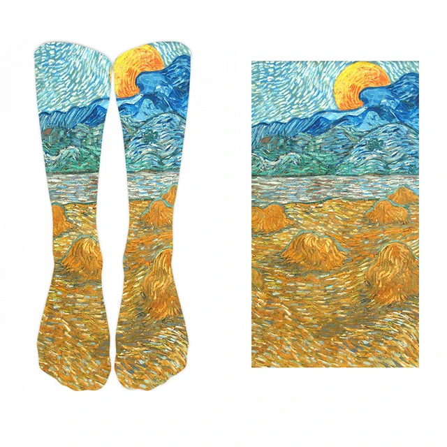 New Style Oil Painting Eiffel Tower Art Socks Men Women Pure Cotton Harajuku Retro Pastoral Scenery Happy Long Tube Funny Socks style6