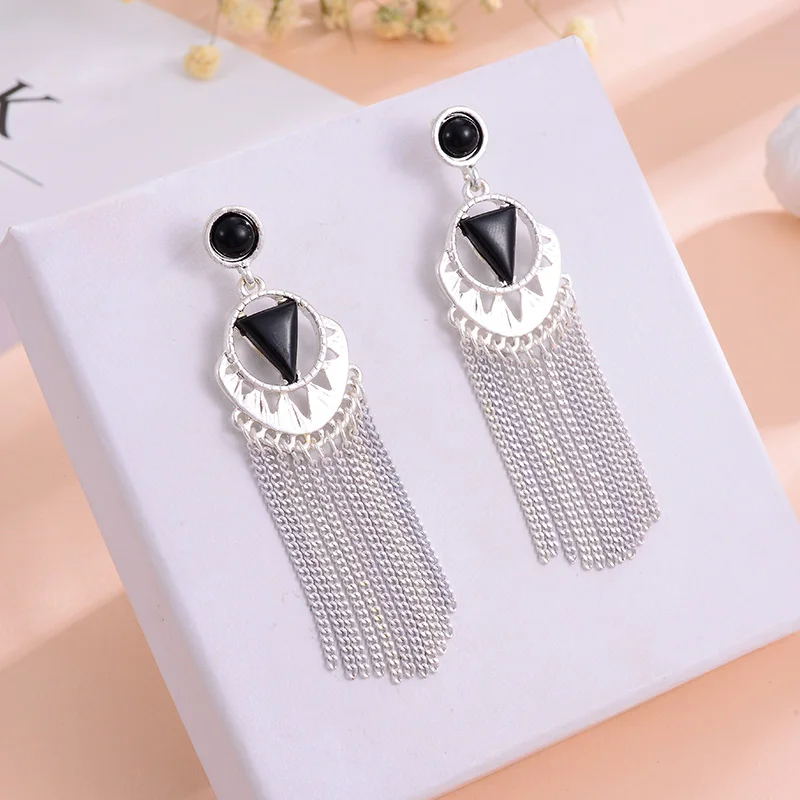 Shineland дешевые высококачественные длинные звенья цепи кисточкой бусины висячие серьги богемные этнические винтажные Brincos для женщин подарок - Окраска металла: E3-10163 silverblack